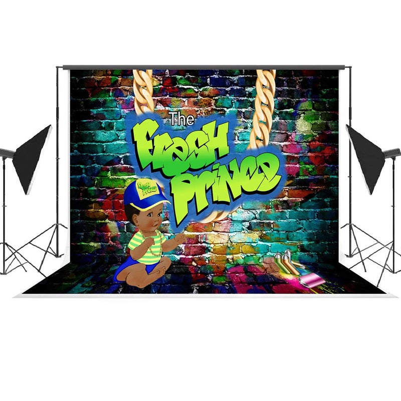 LoveInM The Fresh Prince Baby Shower Photo Backdrop Hip Pop Colorful Graffiti Wall Boy Background 80s 90s Birhtday Newborn Baby House Party Decorations 7x5ft - Image 4